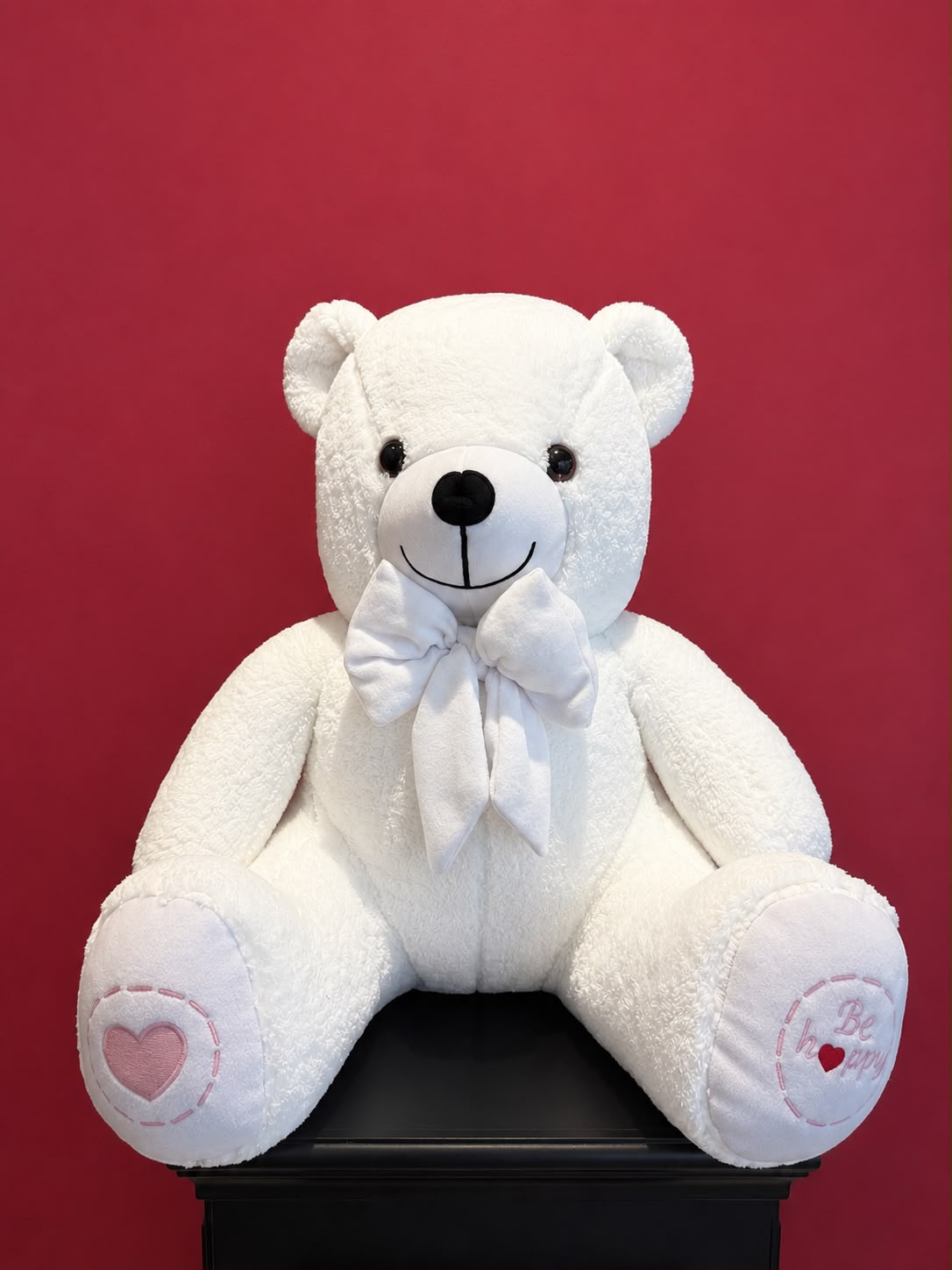  55 cm Be Happy Yazılı Beyaz Peluş Ayıcık